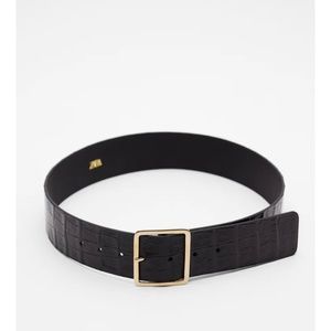 NWT Black Embossed Leather Belt with Gold Buckle